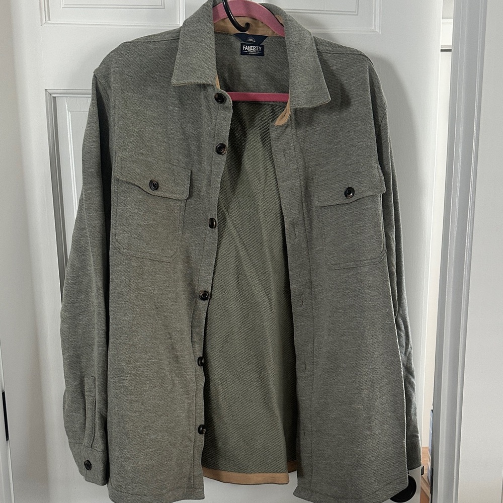 Faherty Men's faded GreenButton-Up Shirt Jacket